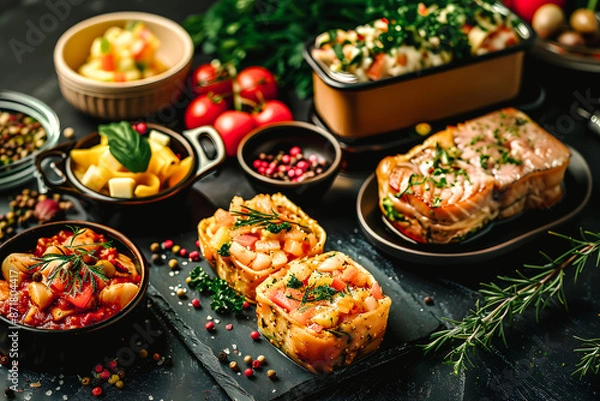 Fototapeta Différentes préparation pour repas de fête