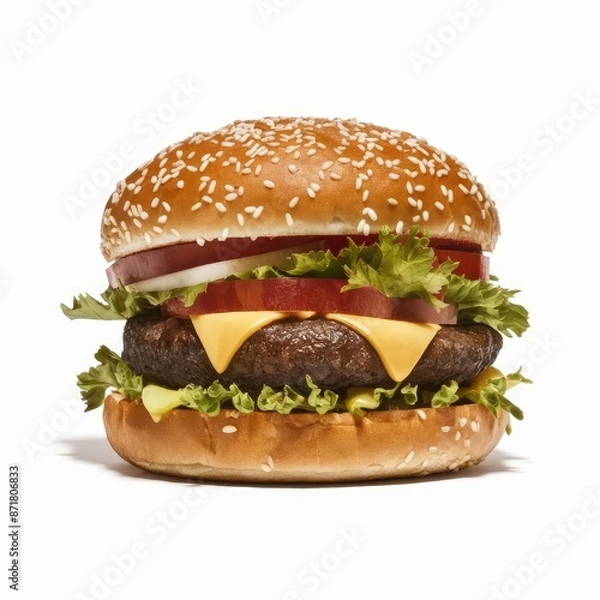 Obraz Fresh beef burger isolated on a white background 