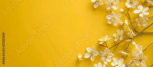 Fototapeta Picture of yellow background and light colored flowers, background, flowers