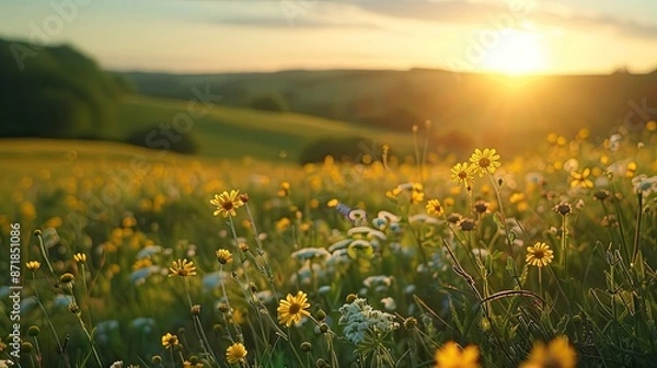 Obraz Sun-dappled fields in tranquil countryside