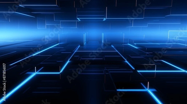 Fototapeta 3d rendering of blue and black abstract geometric background. Scene for advertising, technology, showcase, banner, game, sport, cosmetic, business, metaverse. Sci-Fi Illustration. Product display