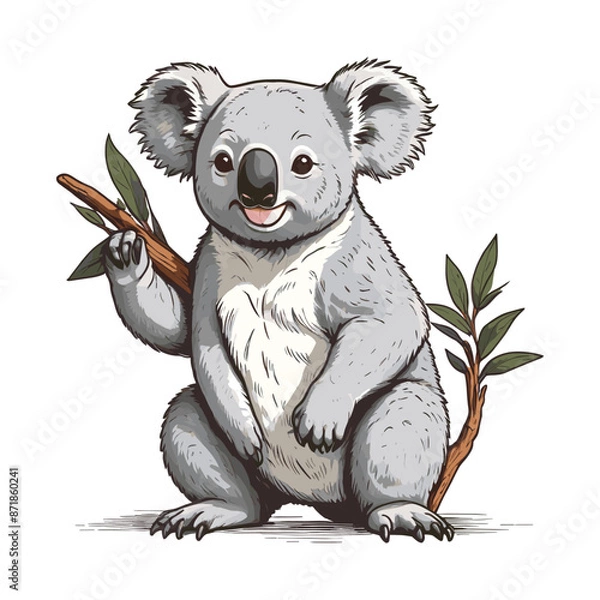 Obraz Koala Cartoon Illustration in Engraved Style
