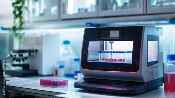 Obraz Showcase a high-tech PCR machine ready for a DNA amplification experiment 