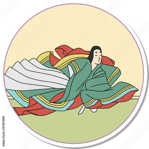 Fototapeta ステッカー風の円形百人一首　伊勢