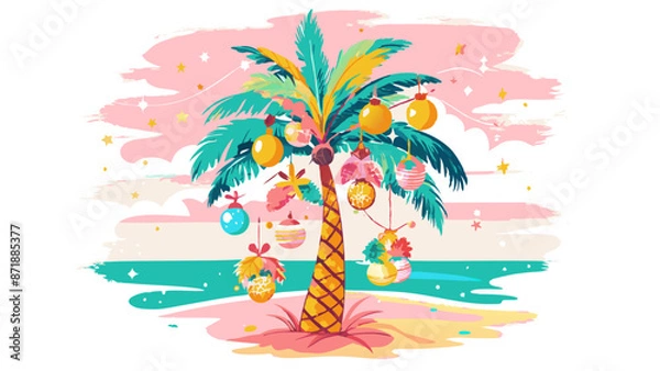 Obraz Tropical Christmas Palm Tree with Festive Decorations
