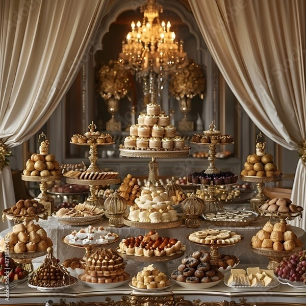 Fototapeta A Lavish Dessert Spread in a Gilded Setting