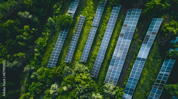 Fototapeta Fields of solar panels and systems to produce green electricity. AI Generated