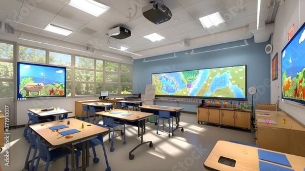 Obraz Modern Classroom with Interactive Energy-Saving Technologies for Conservation Education