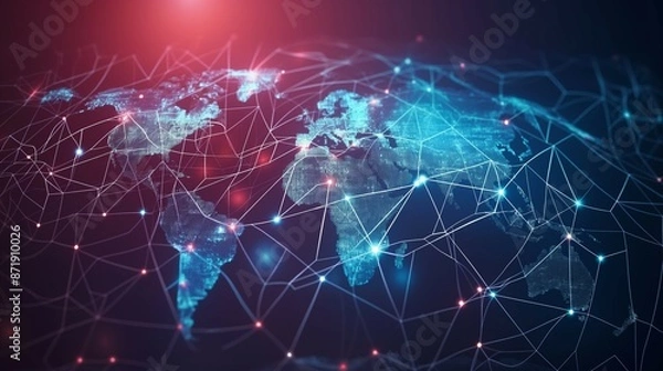Fototapeta World map global technology, digital information network