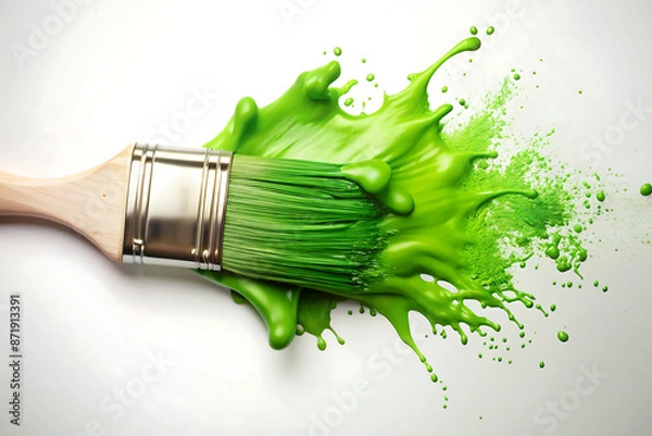 Obraz paint brush and green paint splashes