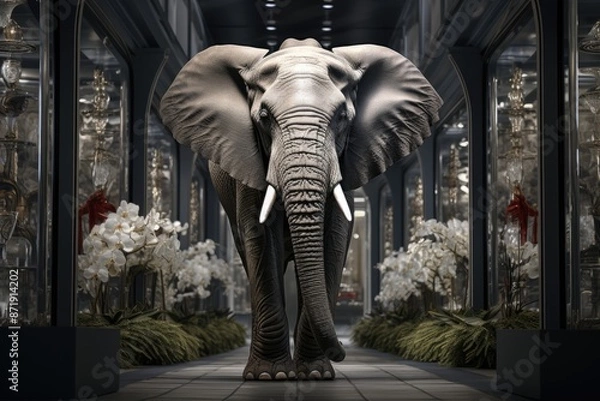 Fototapeta Elegant Harmony a modern elephant in shades of gray and white, generative IA
