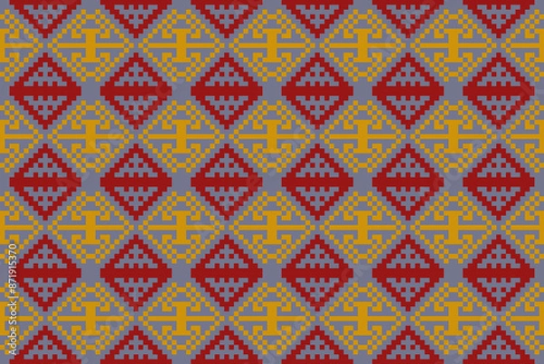 Fototapeta Pixel art vector Fabric Morocco, geometric ethnic pattern seamless,Pixel pattern art wallpaper Background, Design for fabric, curtain, carpet ,geometry seamless pattern art illustration
