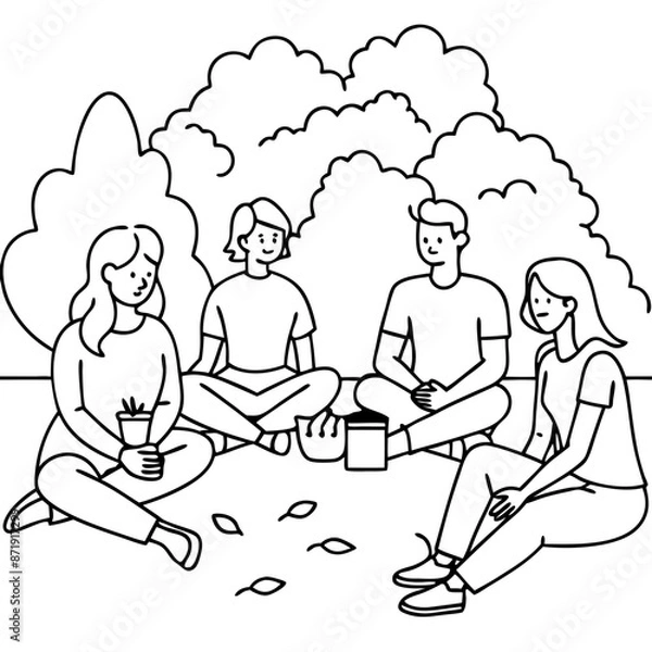 Fototapeta Illustration of children playing in various activities on the beach and in a park