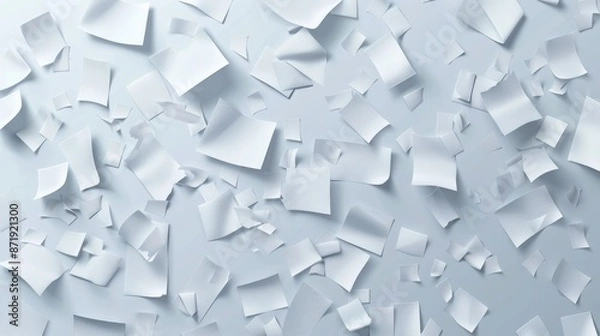 Fototapeta close up of flying paper and stack of papers on white background