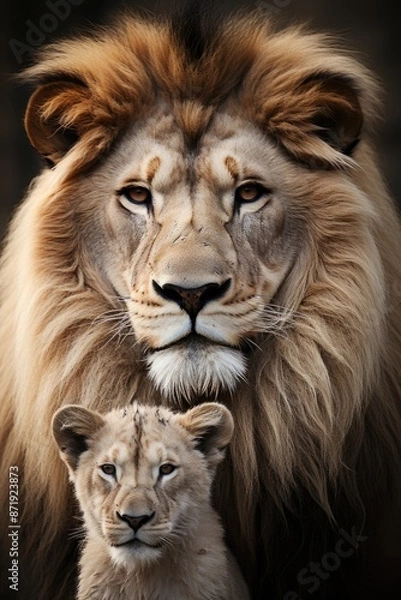 Fototapeta Lions in the Savana a timeless black and white elegance, generative IA