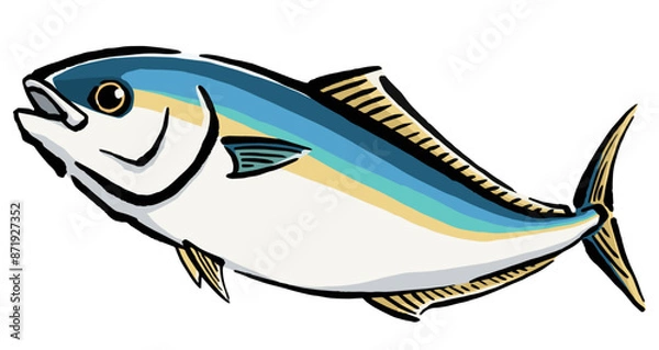 Obraz 跳ねる鰤の手書きイラスト