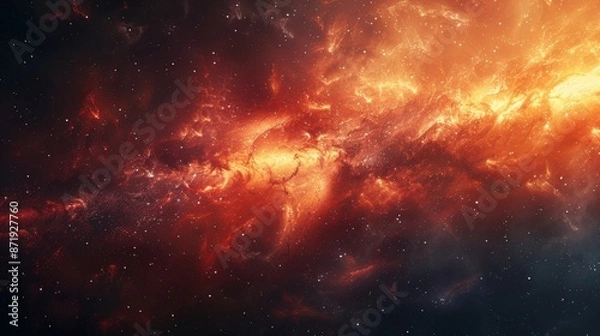 Fototapeta A stunning abstract background featuring a vibrant nebula, glowing with fiery orange and red hues