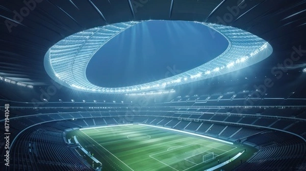 Obraz soccer stadium top view and sky dark blue 