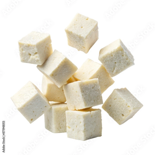 Obraz floating paneer cubes isolated on transparent background