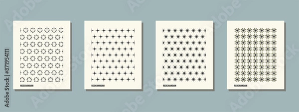 Obraz Retro black and white mordern unique geometric pattern background, vector abstract circle, triangle and square lines art. Trendy bauhaus pattern backgrounds op-art set background design.