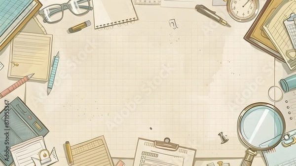 Obraz Organized Workspace Backdrop with Administrative and Legal Document Supplies for Business Government or Office Branding