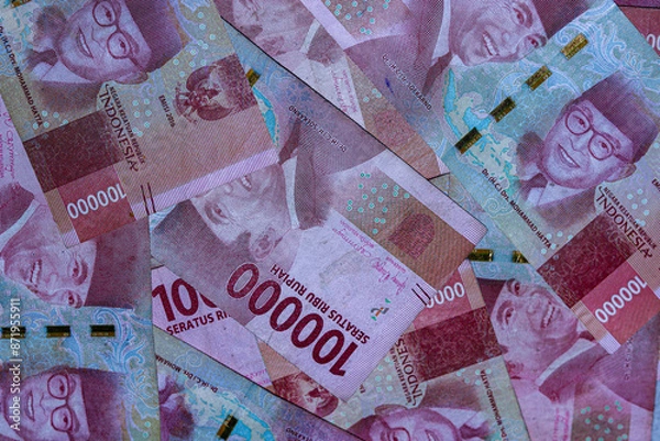 Fototapeta stack of one hundred thousand Indonesian rupiah notes