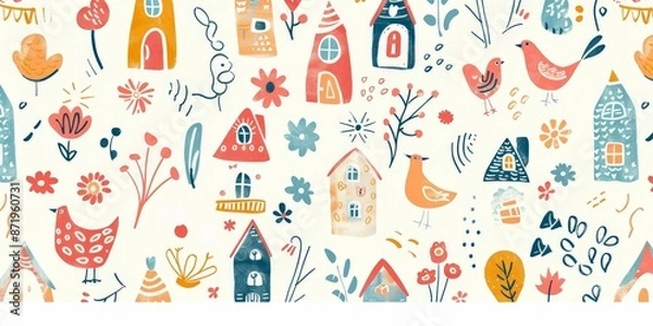 Obraz Colorful Daycare Doodles in Playful Cartoon Style