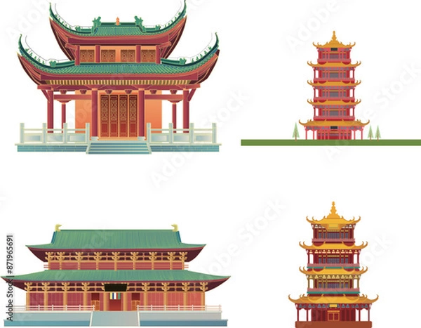 Fototapeta Simplified Illustration of Chinese Architecture