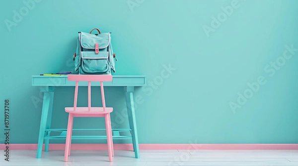 Fototapeta Student desk, wallpaper, recalling the feelings of learning in childhood