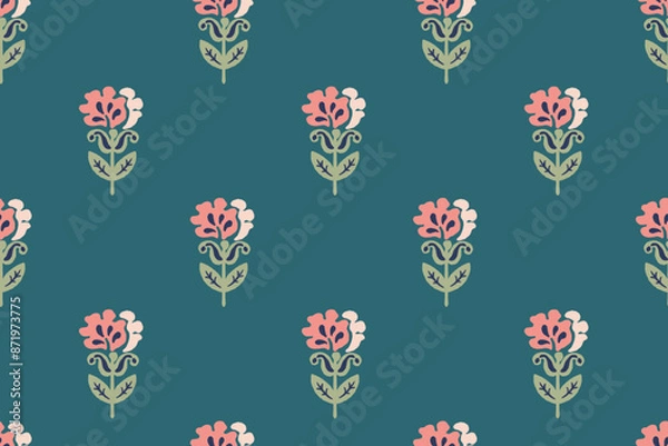 Fototapeta floral ethnic ikat seamless pattern traditional design for background, carpet, wallpaper, clothing, wrapping, fabric, vector illustration, embroidery style, Ajrakh, block print, batik print allovers