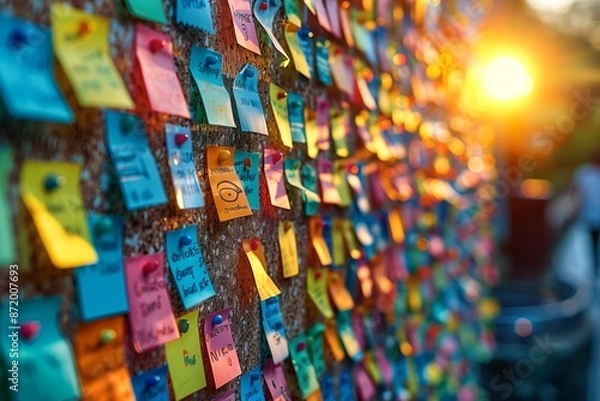 Obraz Colorful Sticky Notes On A Wall At Sunset