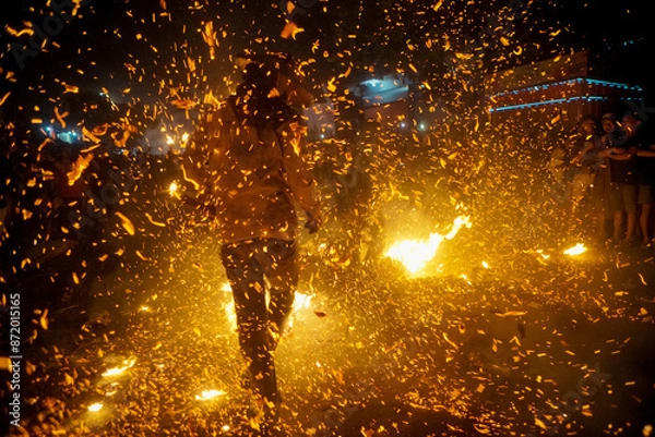 Fototapeta Torch war festival that held on jepara,central java