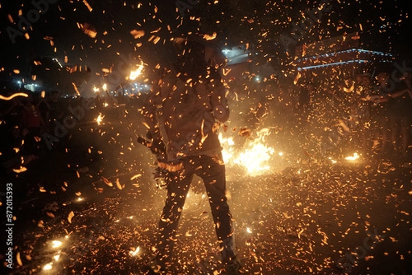 Fototapeta Torch war festival that held on jepara,central java