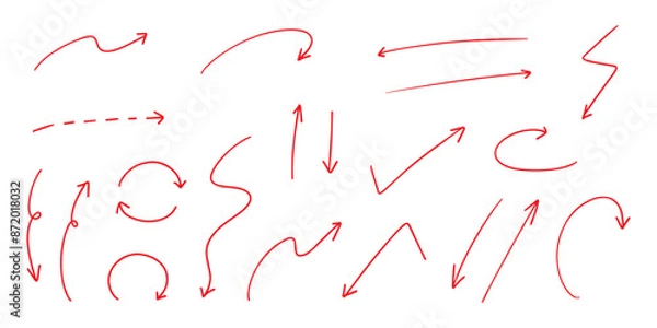 Fototapeta シンプルなペンの手書きの矢印セット ベクター 赤
