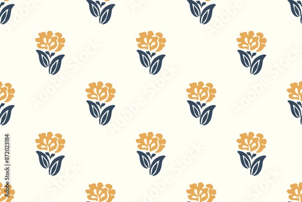 Fototapeta floral ethnic ikat seamless pattern traditional design for background, carpet, wallpaper, clothing, wrapping, fabric, vector illustration, embroidery style, Ajrakh, block print, batik print allovers