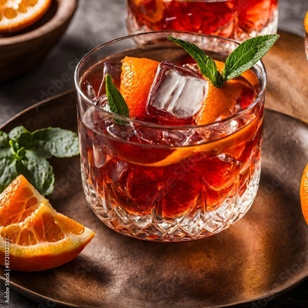 Obraz Vivid Close-Up Shot of Refreshing Negroni Cocktail