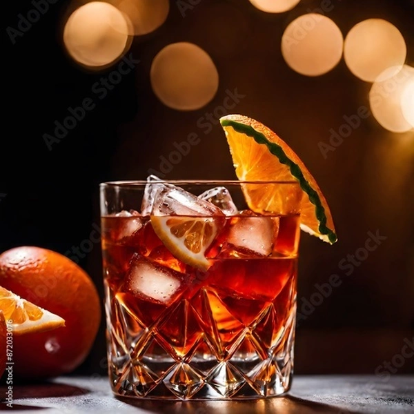 Obraz Vivid Close-Up Shot of Refreshing Negroni Cocktail