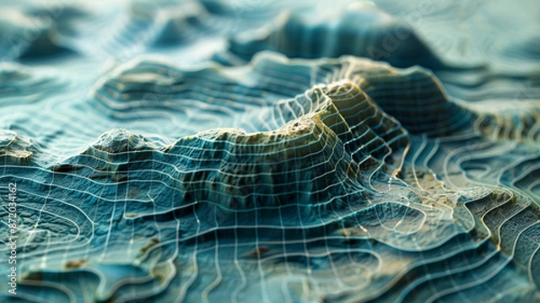 Fototapeta Intricate Details of a Topographic Line Contour Map with Geographic Grid Overlay, Captured in a Visually Engaging Composition through Real Photography