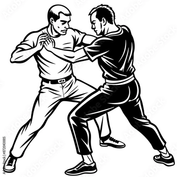 Fototapeta Black vector illustration of a fighter in a dynamic running pose