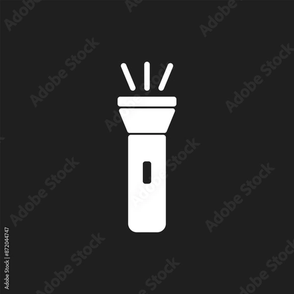 Obraz White fashlight lantern icon on black background.