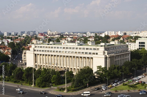 Fototapeta Panoramic view of Bucharest from above.