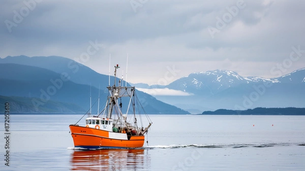 Obraz Crab Fishing Boat in Alaskan Sea with Dramatic Skies

