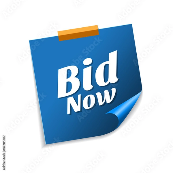 Obraz Bid Now Blue Sticky Notes Vector Icon Design