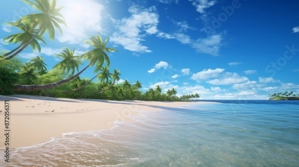 Obraz Beautiful tropical ocean with blue sky and palm trees in summer
