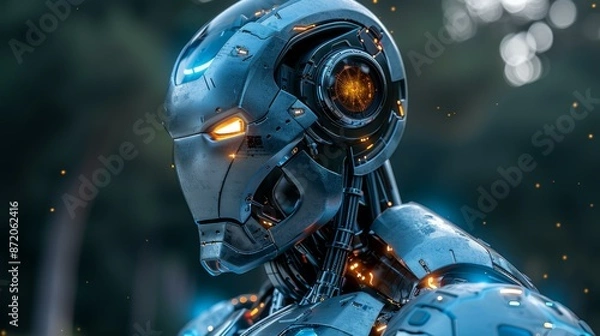 Fototapeta Futuristic Robot in Digital Environment