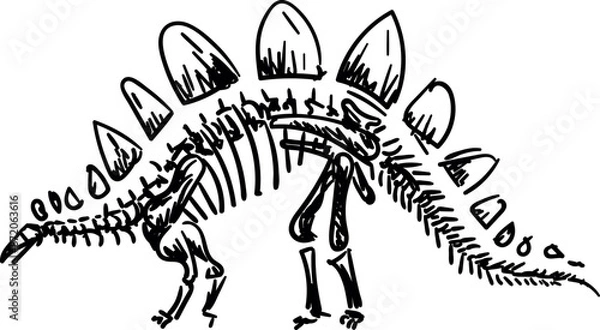 Fototapeta Stegosaurus skeletons. Dino bones. Remains of ancient animals vector illustration set