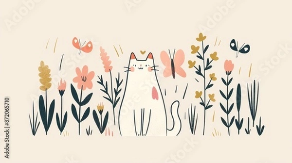 Obraz cat among flowers