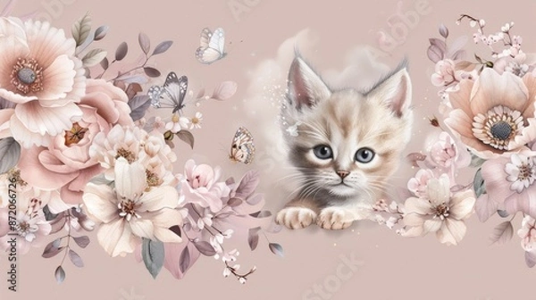 Obraz cat among flowers