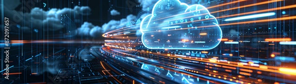 Obraz Experience the evolution of cloud computing and SaaS with dynamic graphics illuminating the digital landscape