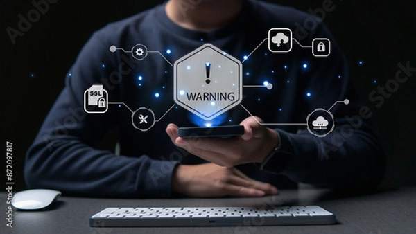 Obraz Businessman protect digital data asset and online transaction from dangerous and attack global internet network,  business and finance online concepts.